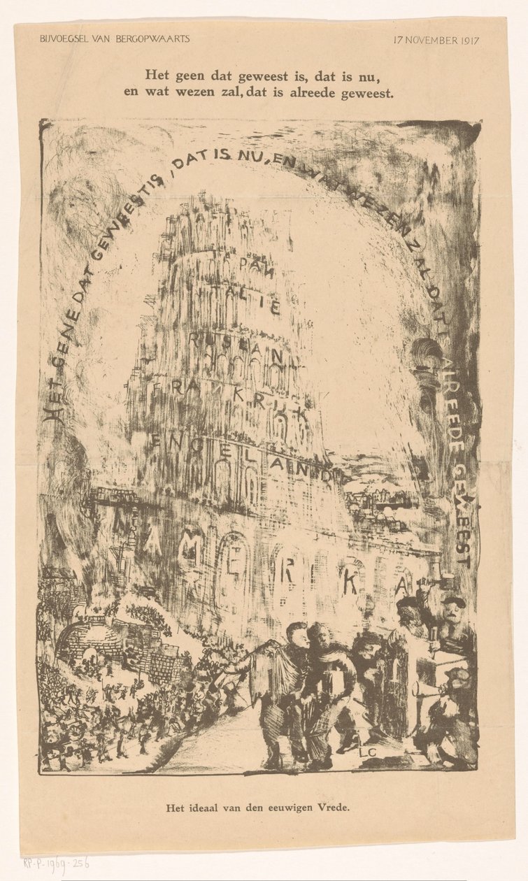 Torre de nomes de países O Ideal da Paz Eterna (título no objeto) de Carel Adolph Lion Cachet
