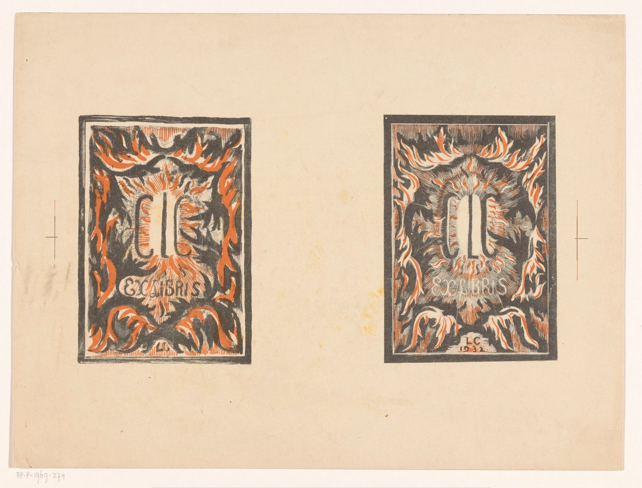 Dois ex-libris de Carel Lion Cachet de Carel Adolph Lion Cachet