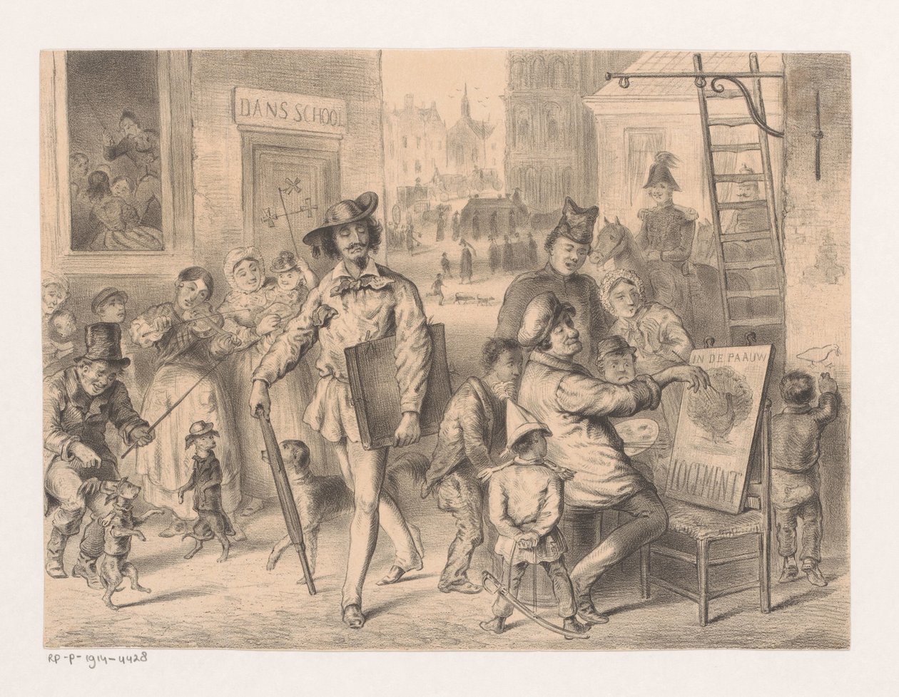 Artista anda na rua Aristocracia e Democracia na Arte (título no objeto) Tydspiegel Fantasia No. 2 (título da série) de Carel Christiaan Antony Last (attributed to)