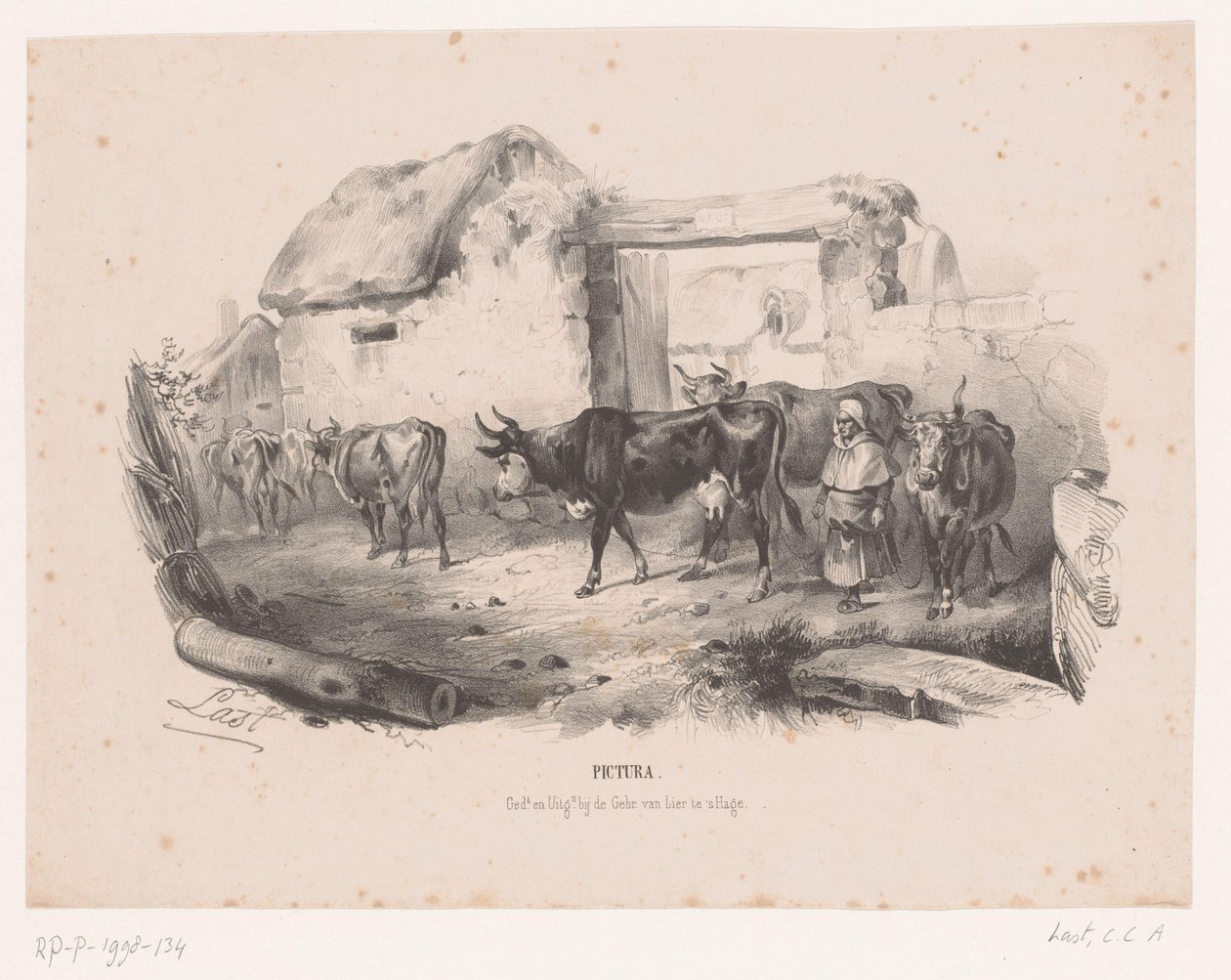 Rebanho de vacas com pastora Pictura (título da série no objeto) de Carel Christiaan Antony Last