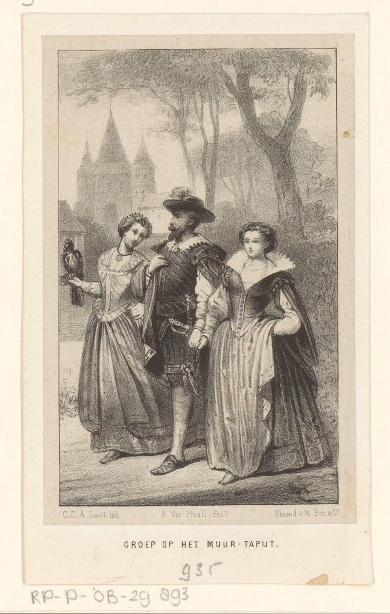 Homem com duas mulheres no braço
Grupo na tapeçaria de parede (título no objecto) de Carel Christiaan Antony Last