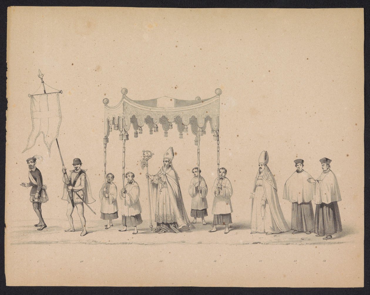 Mascarada dos estudantes de Utrecht, 1846 (placa 10)
Ilustração do desfile com trajes, retratando o in-tour de Philips II, Príncipe de Espanha, em Utrecht, a 3 de Outubro de 1549, realizado a 17 de Junho de 1846, por S. H. Estudantes de Utrecht de Carel Christiaan Antony Last