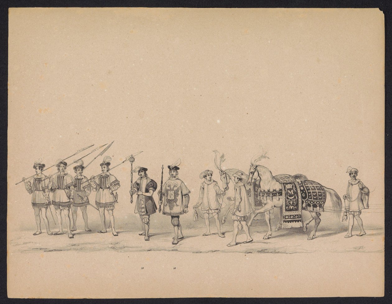 Mascarada dos estudantes de Utrecht, 1846 (placa 7)
Ilustração do desfile, representando o in-tour de Philips II, Príncipe de Espanha, em Utrecht, a 3 de Outubro de 1549, realizado a 17 de Junho de 1846, por S. H. Estudantes de Utrecht de Carel Christiaan Antony Last