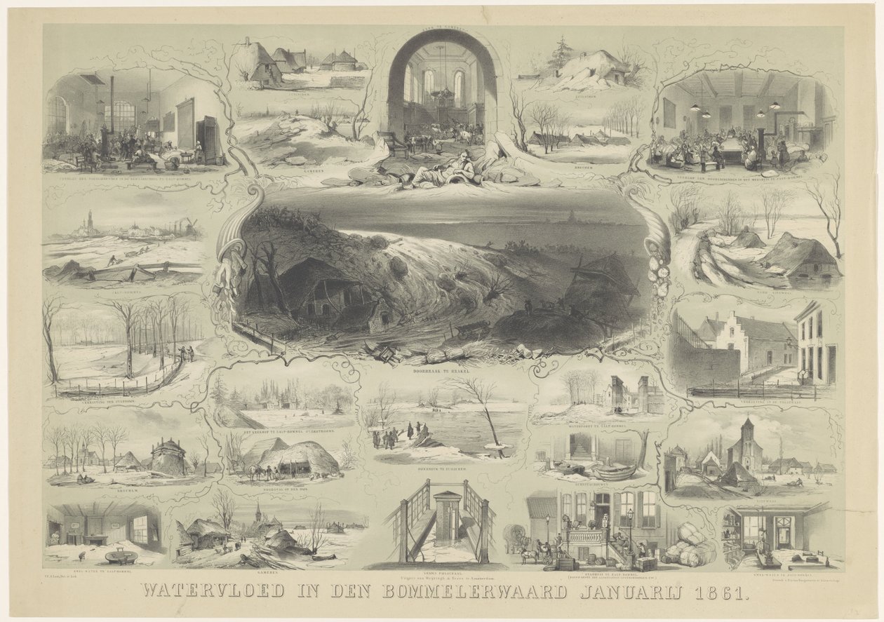Inundação em den Bommelerwaard janeiro de 1861 (título no objeto) de Carel Christiaan Antony Last
