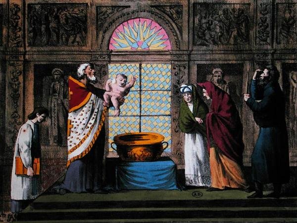 Um batismo ortodoxo russo, c.1810-20 (cor litho) de Carel Christian Anthony (after) Last