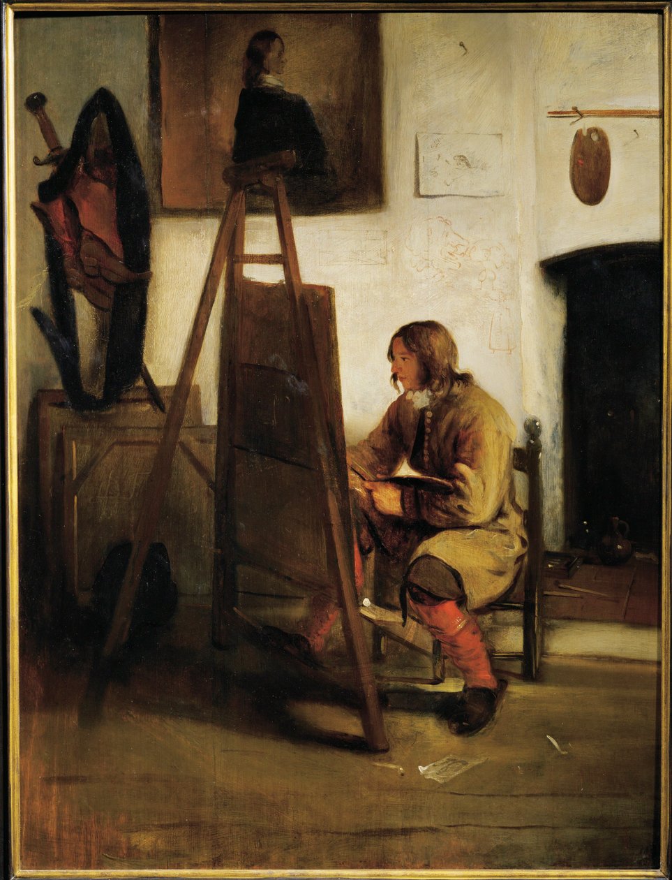 Jovem pintor no seu estúdio (pintura sobre tela) de Carel Fabritius