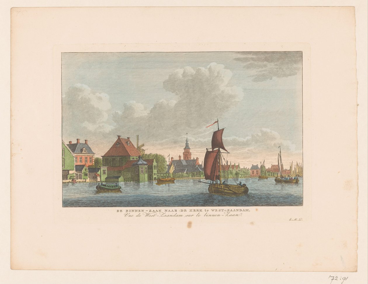 Vista da aldeia de West-Zaandam vista sobre a água
O Binnen-Zaan em direcção à igreja de West-Zaandam / Vue de West-Zaandam sur le binnen-Zaan (título sobre o objecto) de Carel Frederik Bendorp (I)