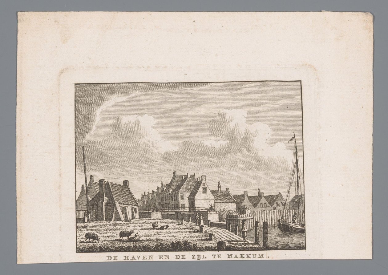 Haven en Zijl em Makkum O porto e o lado de Makkum (título no objeto) de Carel Frederik Bendorp (I)