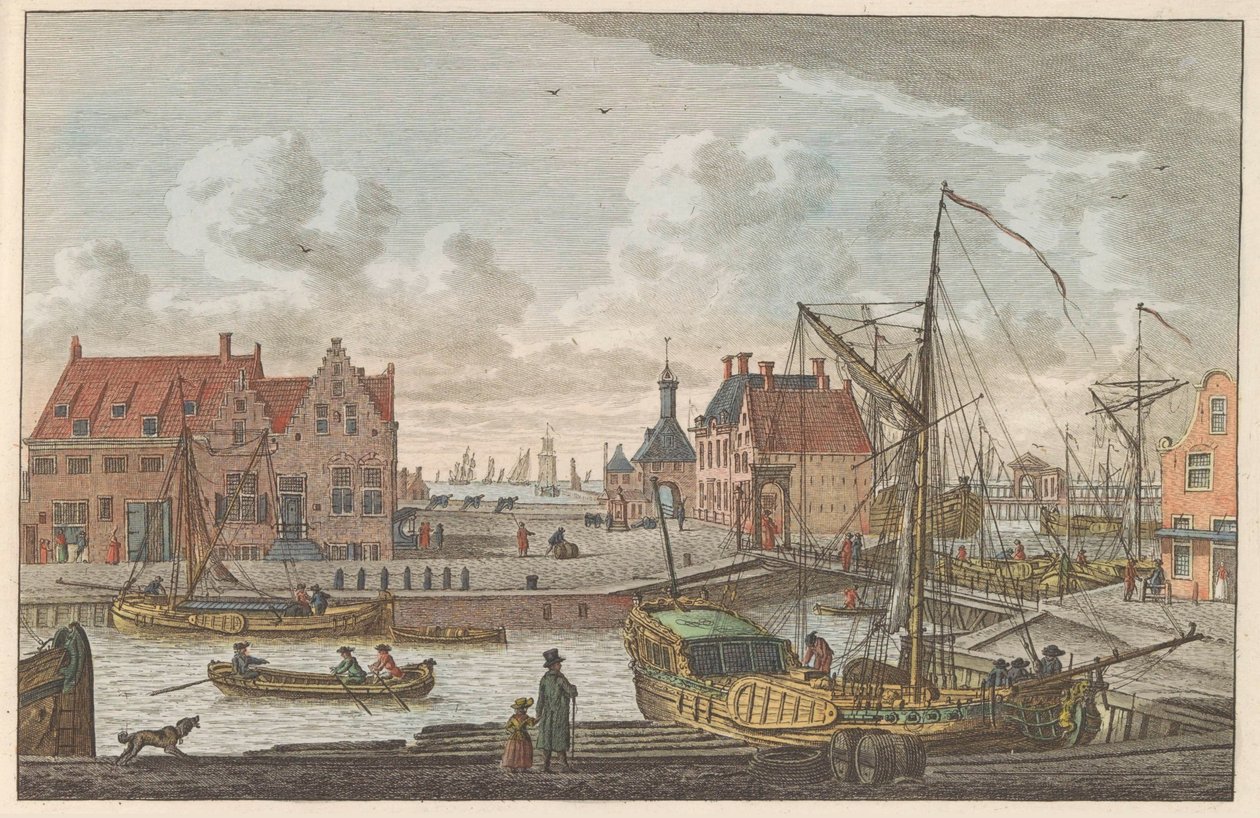 Portão do porto de Harlingen, cerca de 1790 De Haven Poort em Harlingen / Vue de la porte au port à harlingen - premier port dela Frize (título no objeto) de Carel Frederik Bendorp (I)