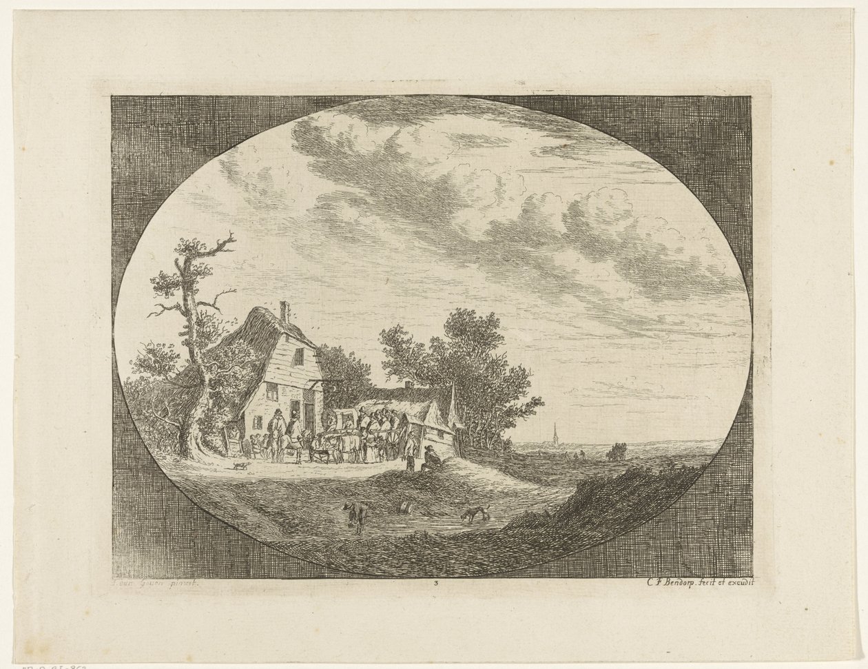 Paisagem com pousada e cavalos de descanso e carruagens e cavaleiros de Carel Frederik Bendorp (I)