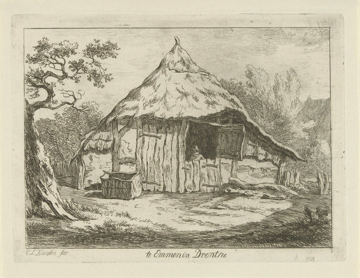 Quinta com porta superior aberta Te Emmen em Drenthe (título no objeto) Paisagens (1-6) (título da série) de Carel Lodewijk Hansen