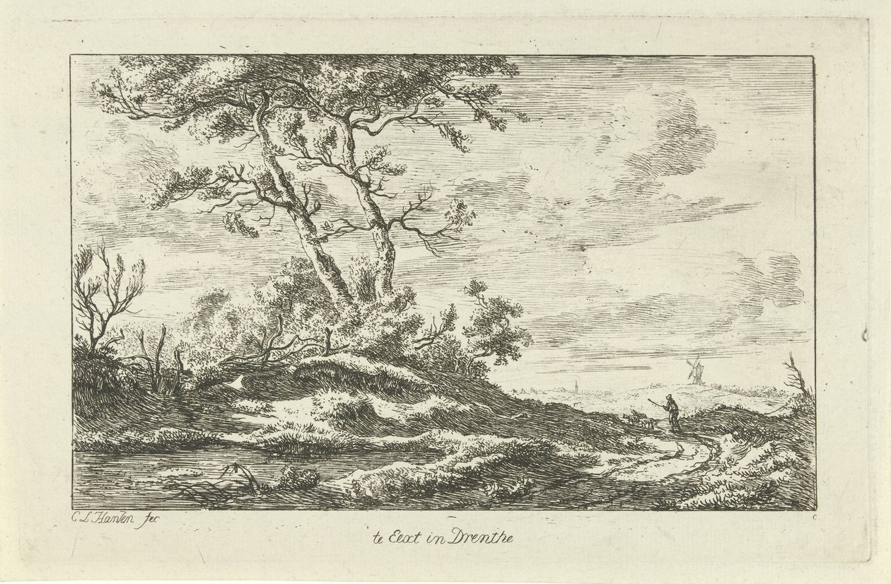 Pastor numa estrada de campo
Na Eext em Drenthe (título sobre o objecto)
Landscapes (a-f) (título da série) de Carel Lodewijk Hansen
