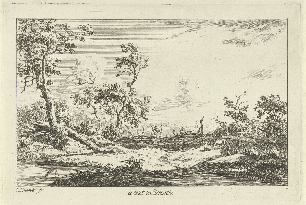 Caçador em uma paisagem Te Eext em Drenthe (título no objeto) Paisagens (A-F) (título da série) de Carel Lodewijk Hansen