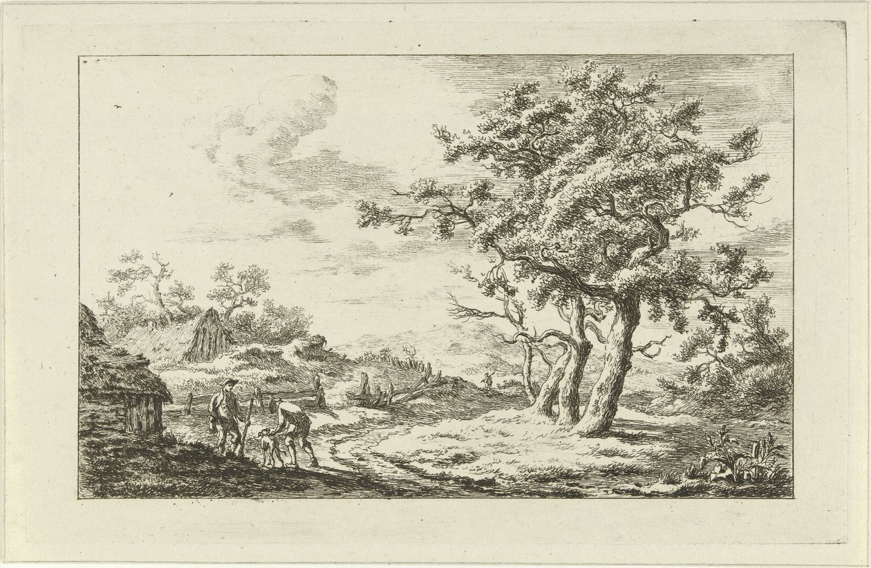 Caçadores com um cachorro em uma trilha Paisagens (a-f) (título da série) de Carel Lodewijk Hansen