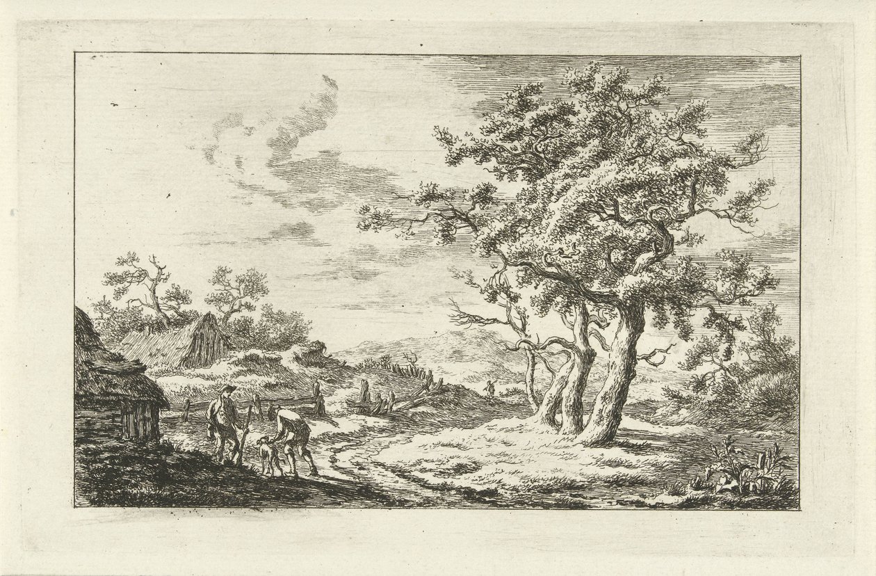 Caçadores com um cachorro em uma trilha Paisagens (a-f) (título da série) de Carel Lodewijk Hansen