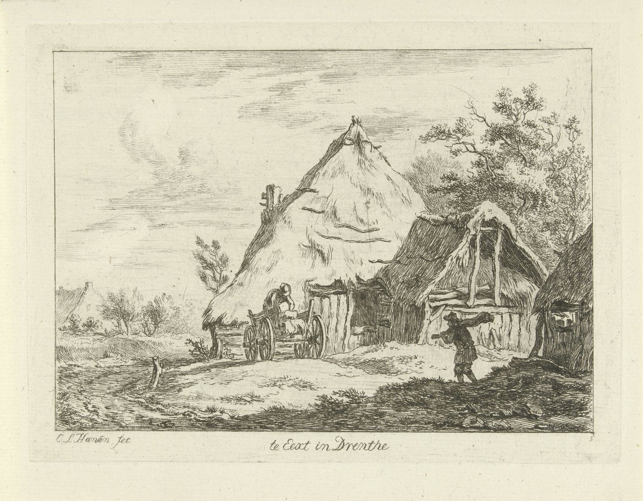 Carrinho em frente de uma casa agrícola
Na Eext em Drenthe (título sobre o objecto)
Paisagens (1-6) (título da série) de Carel Lodewijk Hansen