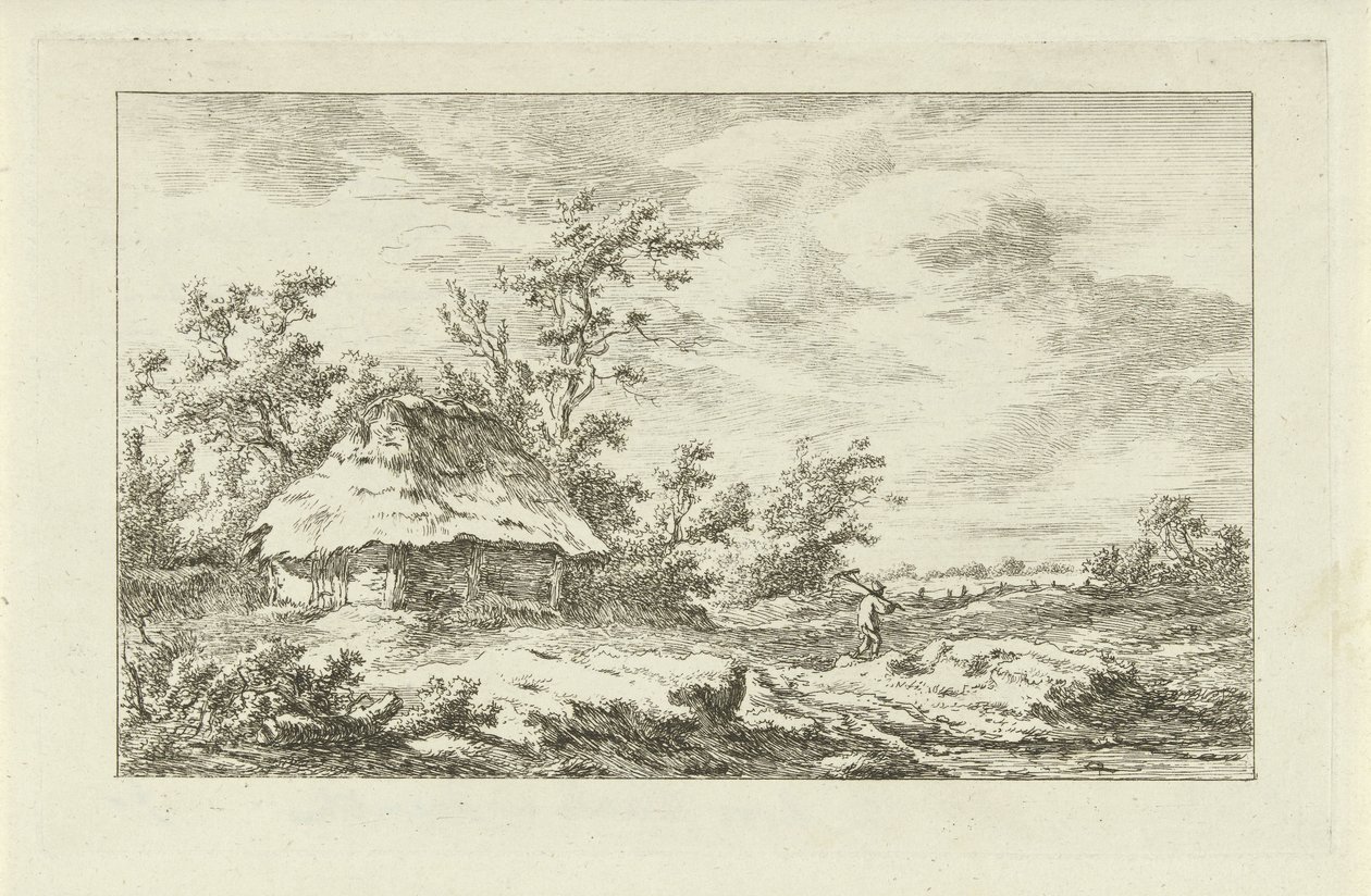 Homem com um ancinho em um celeiro Paisagens (A-F) (título da série) de Carel Lodewijk Hansen