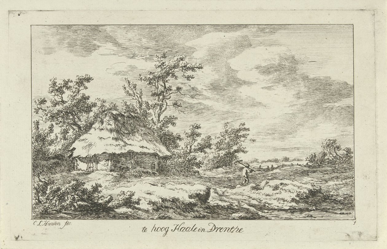 Homem com ancinho perto de um celeiro
Haale demasiado alto em Drenthe (título sobre o objecto)
Landscapes (A-F) (título da série) de Carel Lodewijk Hansen