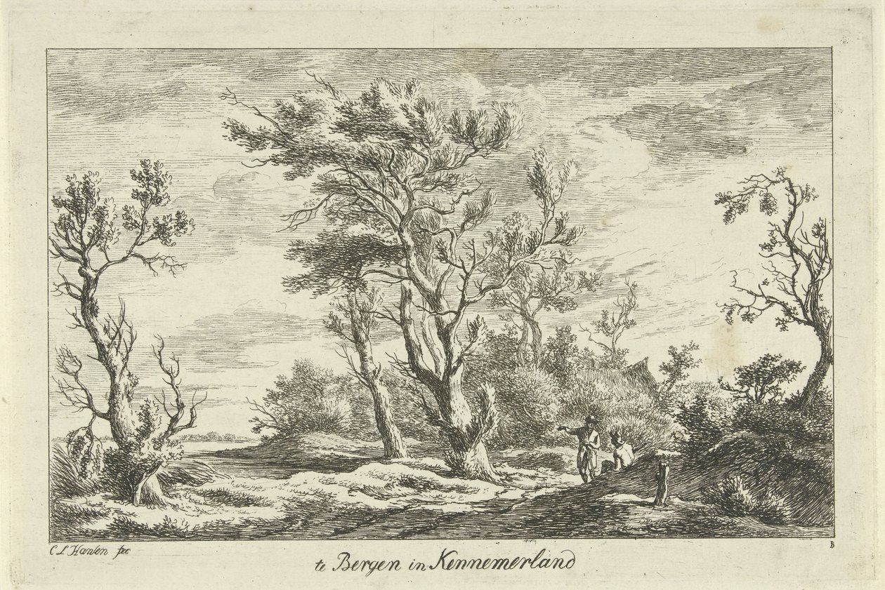 Viajantes numa paisagem
Em Bergen, em Kennemerland (título sobre o objecto)
Landscapes (A-F) (título da série) de Carel Lodewijk Hansen