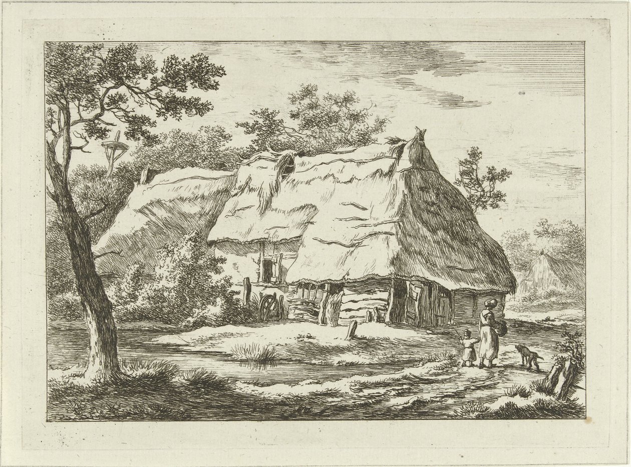 Mulher com criança em uma fazenda Paisagens (1-6) (título da série) de Carel Lodewijk Hansen