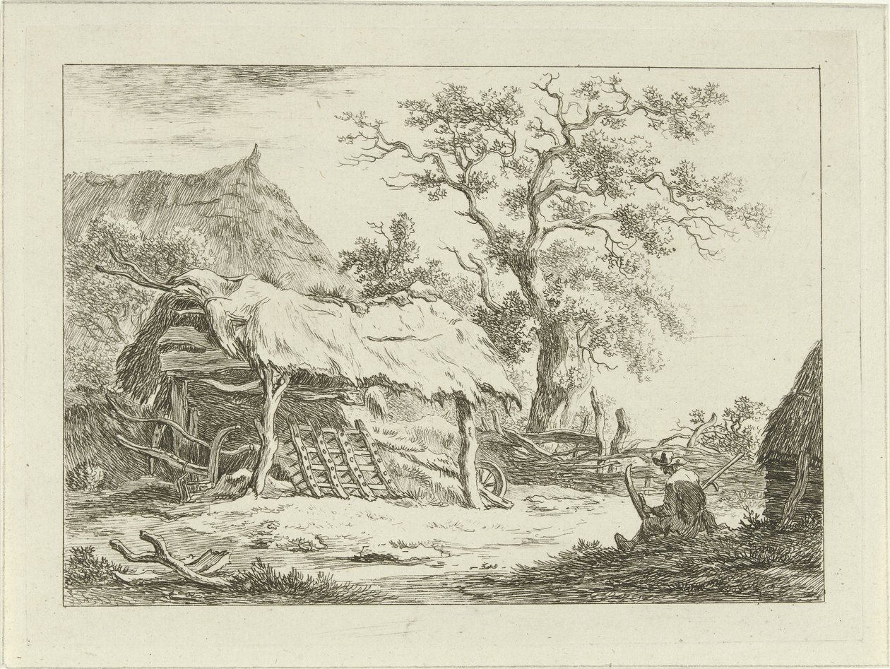 Figura sentada por um celeiro Paisagens (1-6) (título da série) de Carel Lodewijk Hansen