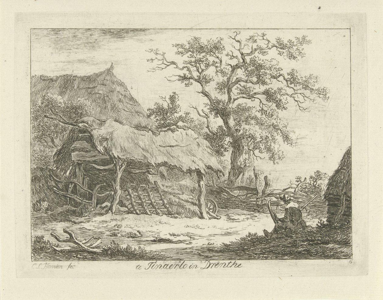 Figura sentada perto de um celeiro
Em Tinaerlo em Drenthe (título sobre o objecto)
Paisagens (1-6) (título da série) de Carel Lodewijk Hansen