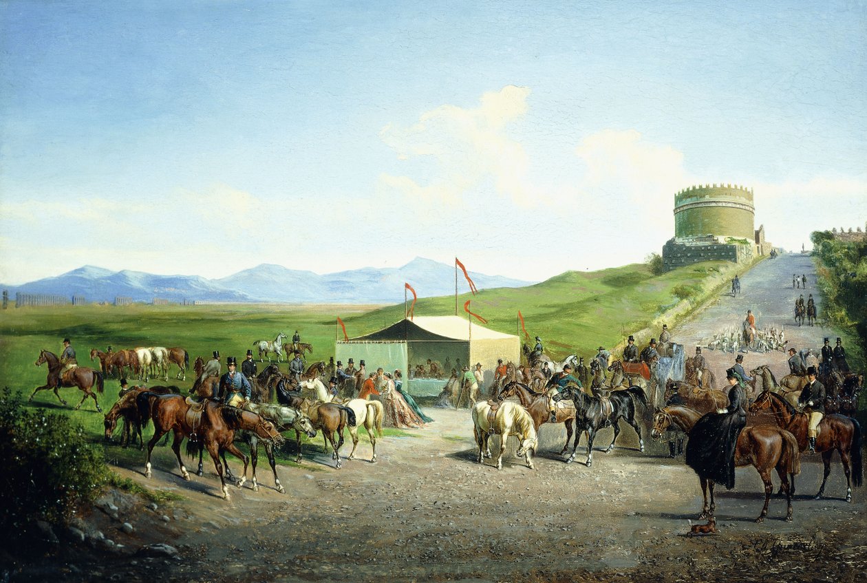A caça romana perto do túmulo de Santa Cecília, Via Appia Antiqua de Carel Max Gerlach Anton Quaedvlieg