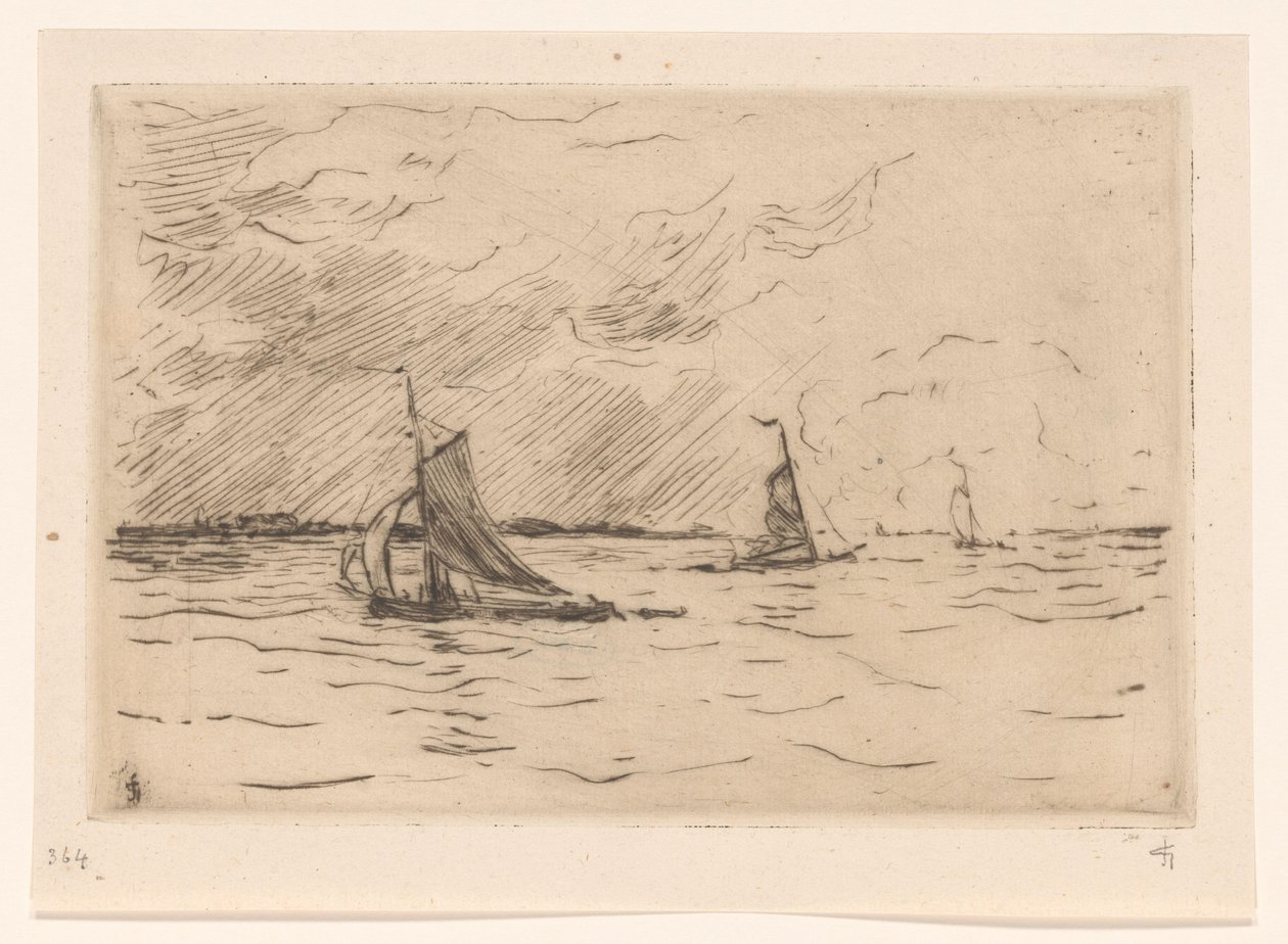 Três barcos à vela no Maas de Carel Nicolaas Storm van 