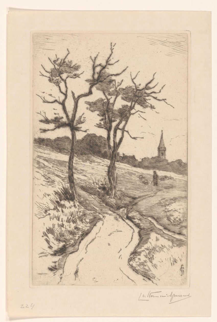 Paisagem de dunas com torre da igreja de Katwijk de Carel Nicolaas Storm van 