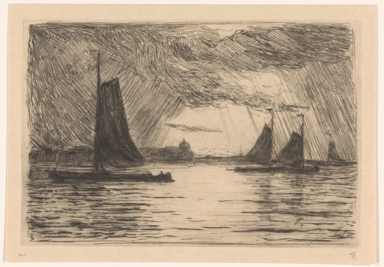 Vista do rio Maas, perto de Dordrecht, à noite de Carel Nicolaas Storm van 
