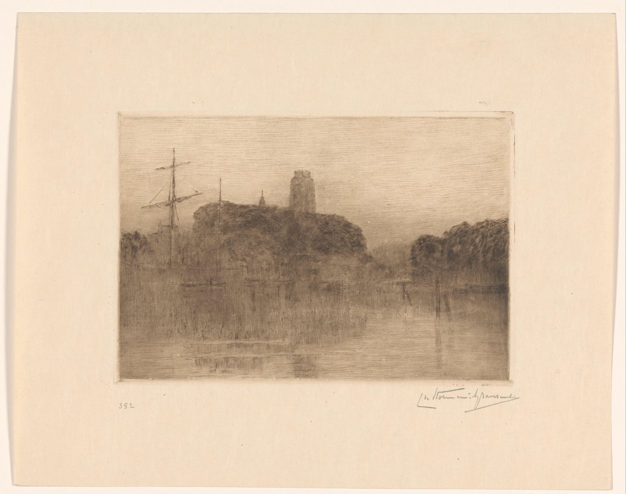 Vista do Nieuwe Haven em Dordrecht à noite de Carel Nicolaas Storm van 