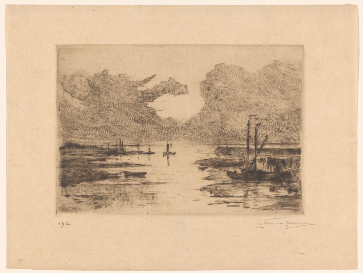 Porto de Bergen op Zoom na maré baixa Bergen op Zoom (título original) Sketching in Holland (título original da série) de Carel Nicolaas Storm van 