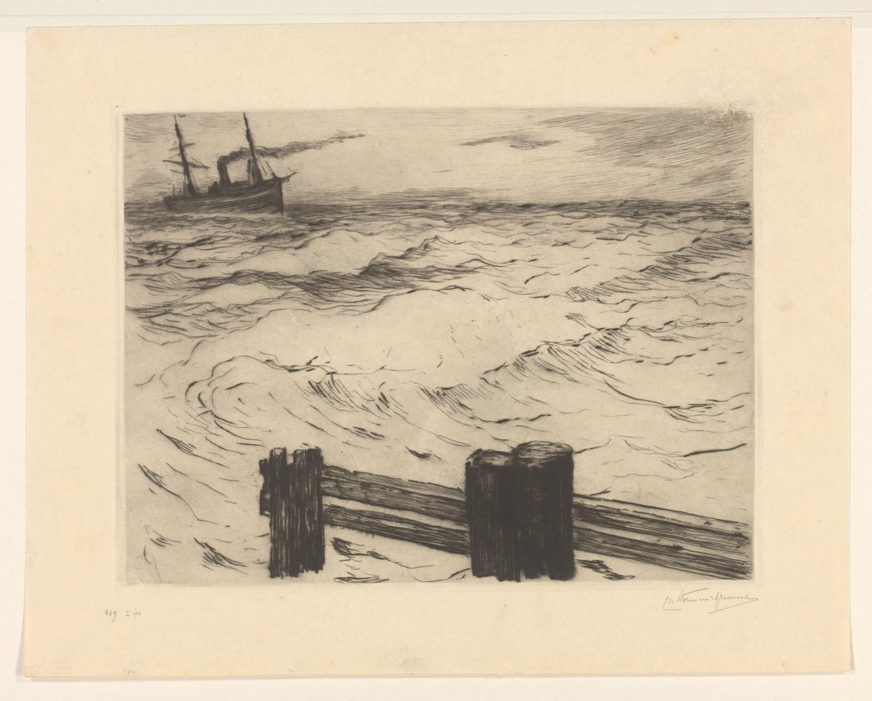 Navio a vapor no mar de Carel Nicolaas Storm van 