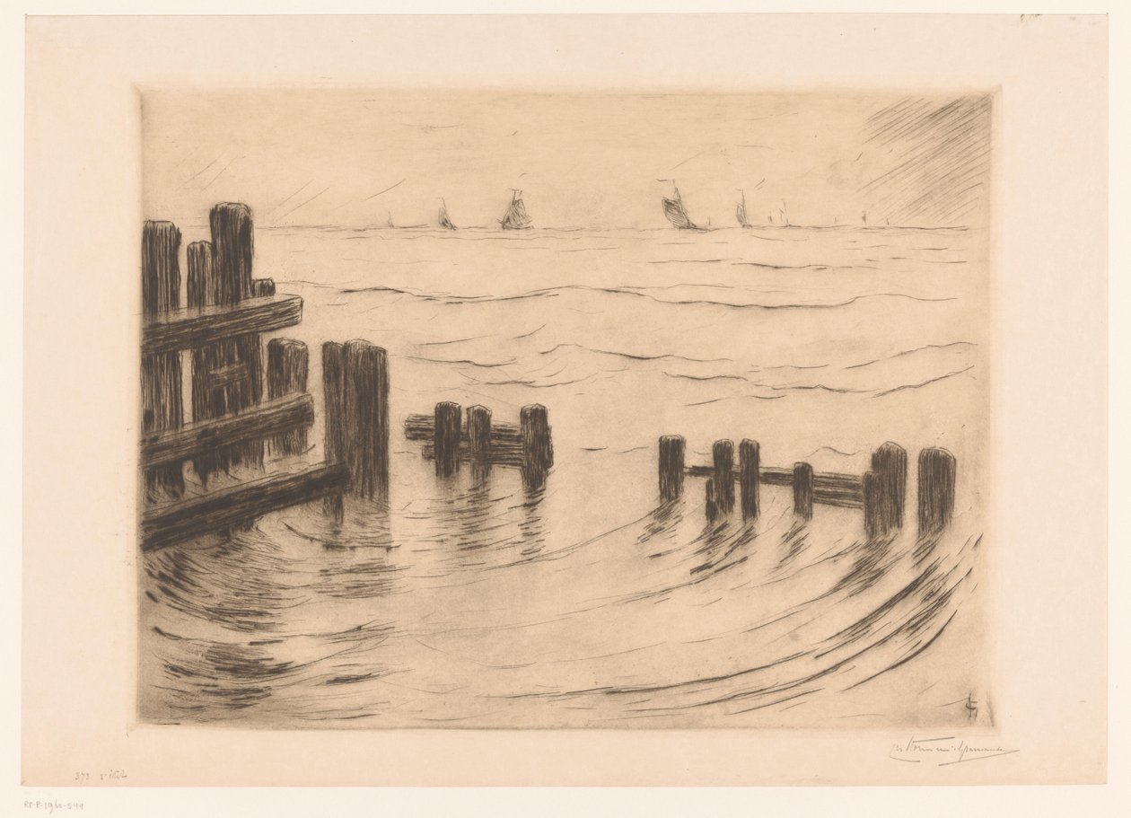 Seascape com quebra-mares em Vlissingen Brise-lames, Flessingue (título original) de Carel Nicolaas Storm van 