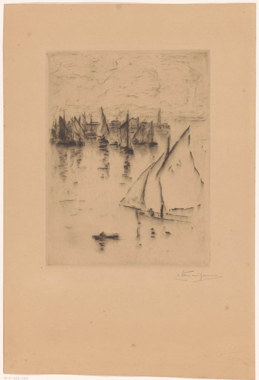 Navios à vela em frente ao porto de Le Havre de Carel Nicolaas Storm van 