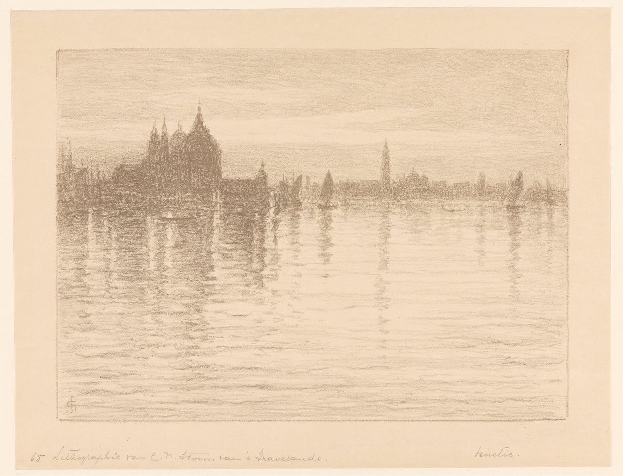 Vista da Basílica de Santa Maria della Salute a partir da água de Carel Nicolaas Storm van 