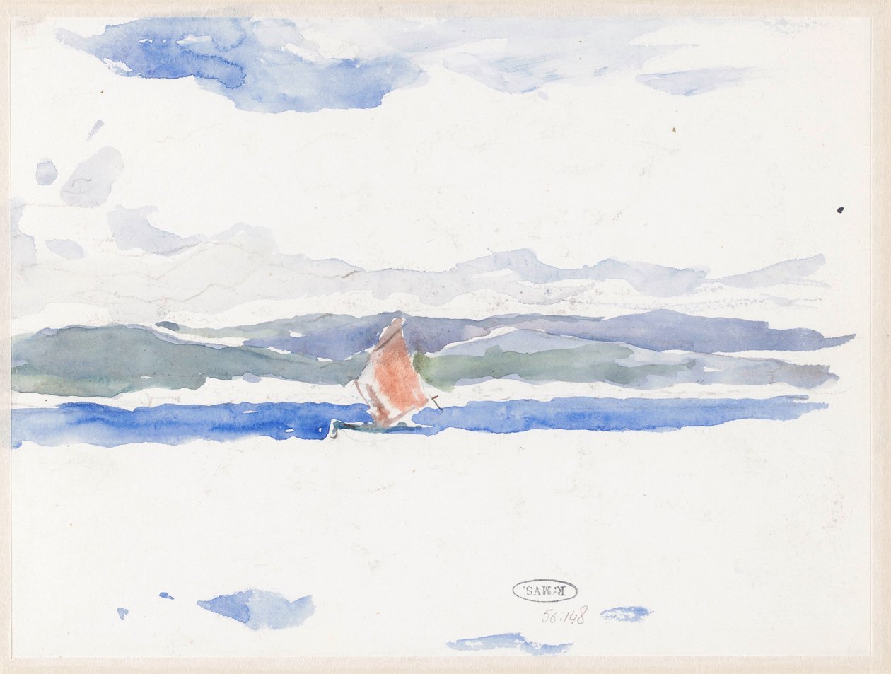 Vista mar com barco (?) de Carel Nicolaas Storm van 