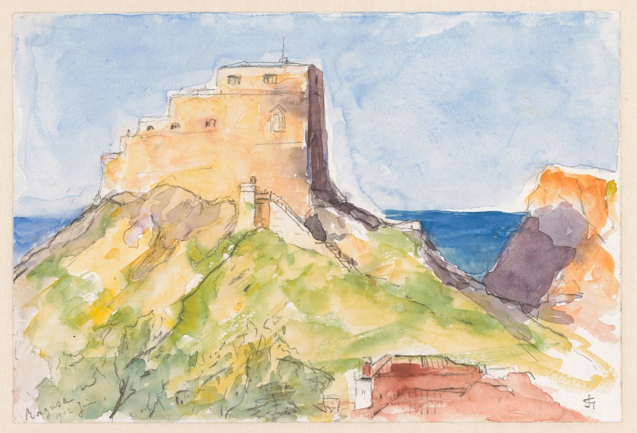 Ragusa, o antigo castelo visto da janela do hotel Impérial 1902 (pela manhã) de Carel Nicolaas Storm van 