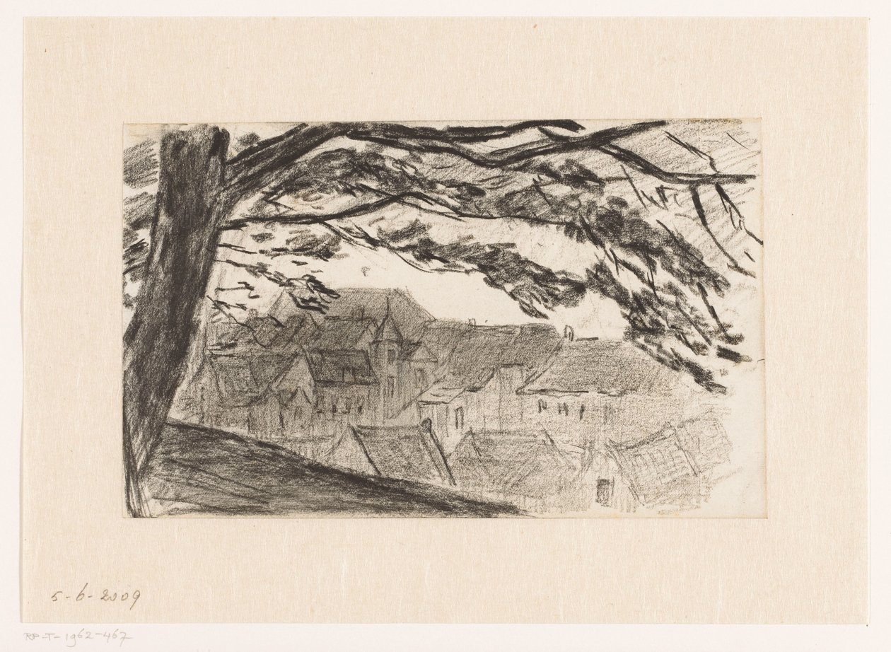 Vista da cidade de Kleve com árvore em primeiro plano de Carel Nicolaas Storm van 
