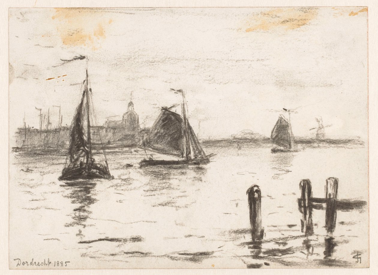 Navios de pesca no Mosa ao largo de Dordrecht de Carel Nicolaas Storm van 