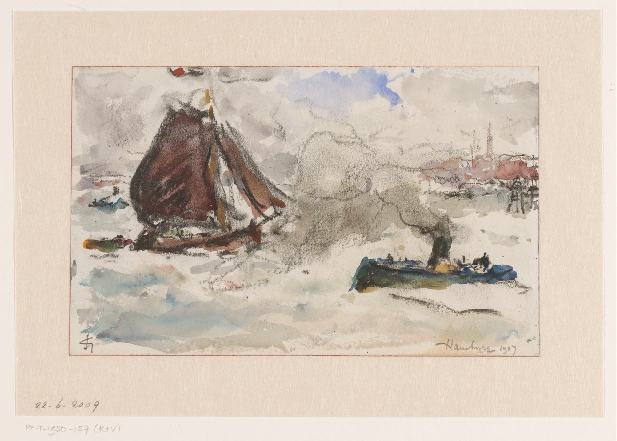 Águas turbulentas ao largo do porto de Hamburgo de Carel Nicolaas Storm van 