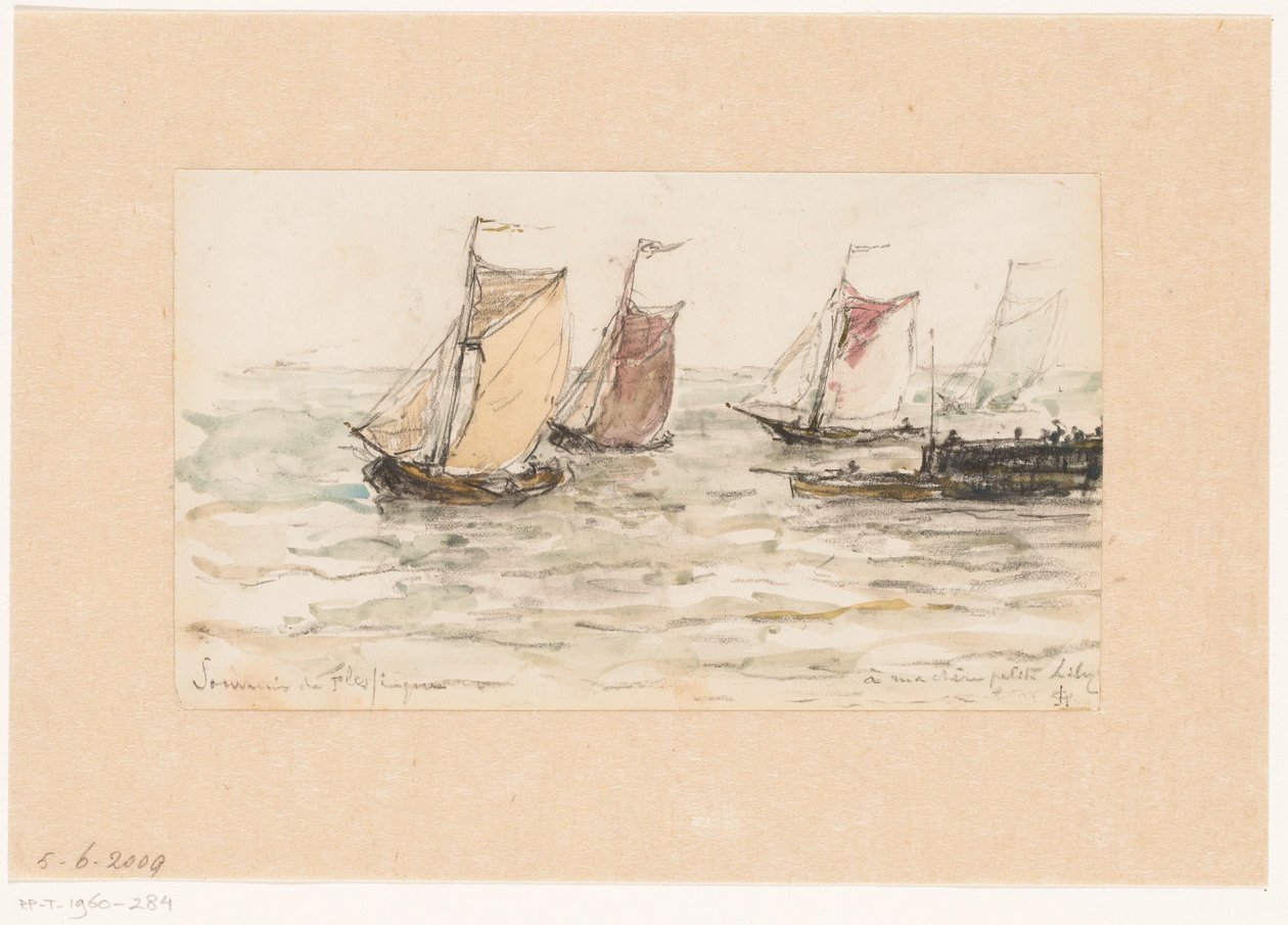 Navios de pesca à vela no Escalda de Carel Nicolaas Storm van 