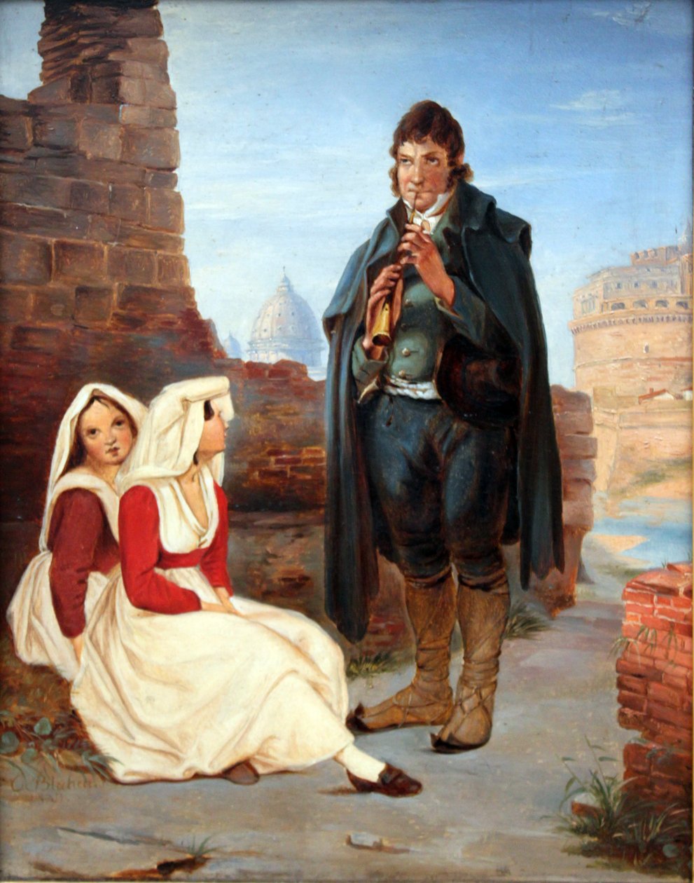Pifferaro e meninas em Roma de Carl Blechen