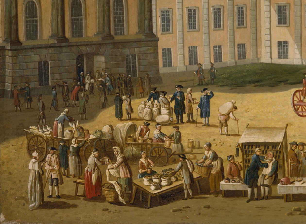 Mercado no Alter Markt, Potsdam, 1772 (detalhe de 330433) de Carl Christian Baron