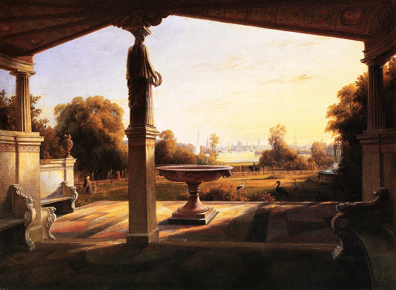 Vista do Stibadium no parque Klein-Glienicke em Potsdam de Carl Daniel Freydanck