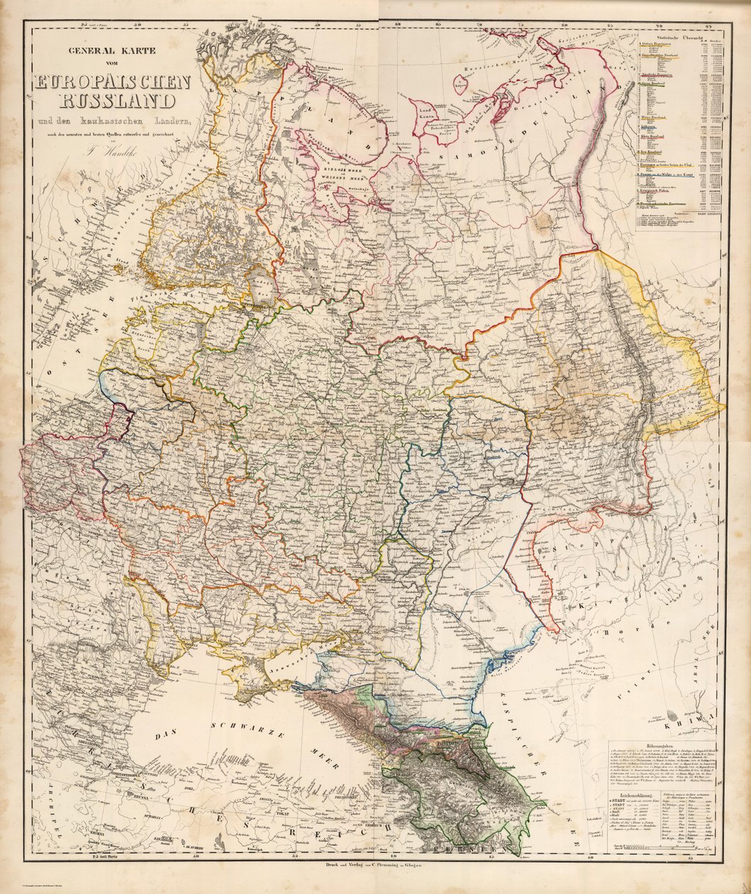 Mapa geral da Rússia européia e dos países do Cáucaso de Carl Flemming