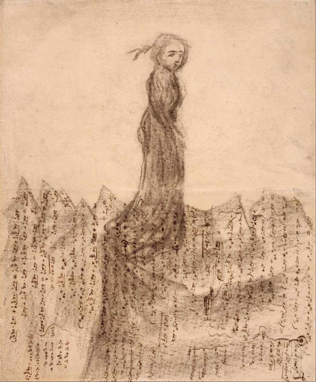 Sem título (mulher nas montanhas de manuscritos matemáticos) de Carl Fredrik Hill