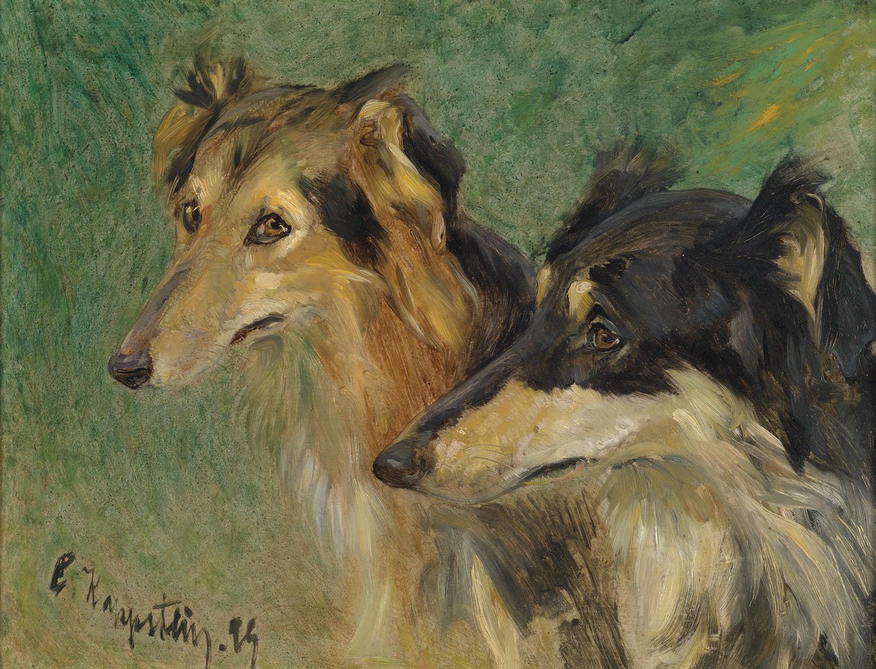 Retrato, de, dois, borzoj, cachorros de Carl Friedrich Kappstein