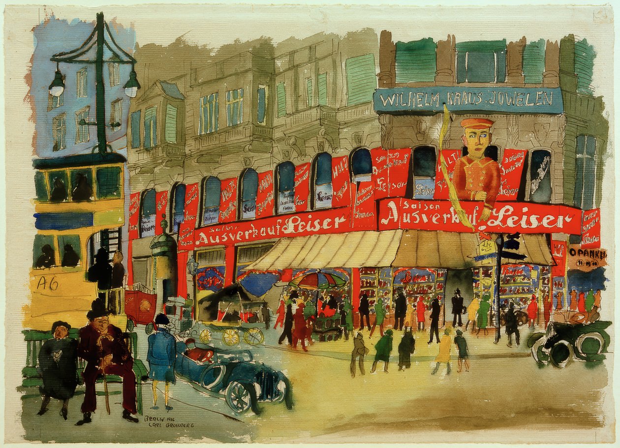 Berlin, Tauentzienstraße - aquarela por C.Grossberg de Carl Grossberg