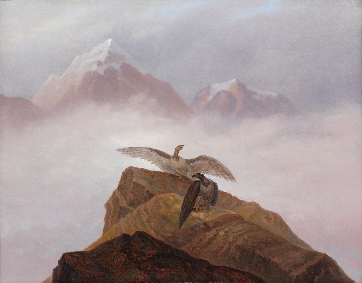 Fantasia do mundo alpino. Eagles, aninhando-se em um chifre alpino de Carl Gustav Carus
